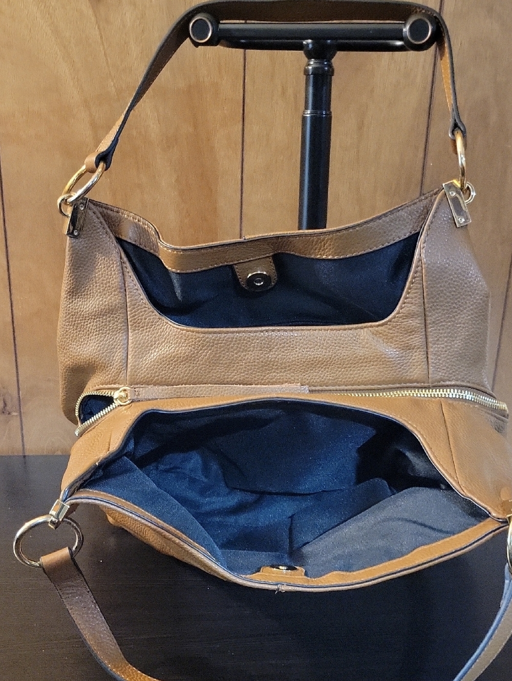 Vince Camuto Leather Hobo Bag in Tan with Gold Hardware - Picture 3 of 6